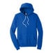 A Bella + Canvas True Royal Sponge Fleece Pullover Hoodie with white strings.