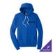A royal blue unisex pullover hoodie with a front pocket and customizable logo on the chest.