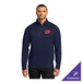 A navy blue unisex quarter-zip sweatshirt with a customizable logo on the chest.