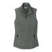 A graphite Port Authority women's fleece vest with black zippers.