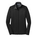 A black Port Authority ladies full zip jacket with iron gray vertical texture.