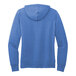 A Port & Company heather royal blue pullover hoodie with white drawstrings.