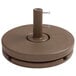 A brown plastic Grosfillex umbrella base ring with a screw.