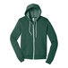 A Bella + Canvas heather forest green zip up hoodie.