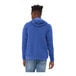A man wearing a Bella + Canvas blue sponge fleece pullover hoodie.