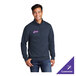 A navy unisex quarter-zip pullover sweatshirt with a customizable logo on the chest.
