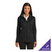 A women's black and iron gray full-zip jacket with a customizable logo on the chest.