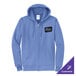 A customizable Carolina blue full-zip hoodie sweatshirt with a small chest logo and front pockets.