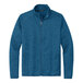 A Port Authority medium blue heather fleece sweater jacket with a zipper.