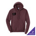 A heather athletic maroon unisex pullover hoodie sweatshirt with a front pocket and a small customizable patch on the left chest.