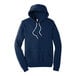 A navy Bella + Canvas sponge fleece pullover hoodie with white drawstrings.