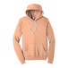 A peach unisex hoodie with white strings.