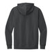 A charcoal sweatshirt hoodie with a hood on a person's head.