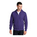A man wearing a purple Port & Company Core Fleece full-zip hoodie.