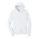 A plain white unisex pullover hoodie sweatshirt with a front pocket and drawstring hood.