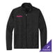 A black heather unisex fleece sweater jacket with a front zipper and customizable logo, shown in extra large size.