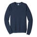 A Bella + Canvas unisex heather navy crewneck sweatshirt.