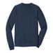 A heather navy Bella Canvas sweatshirt with long blue raglan sleeves.