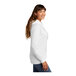 A white Port & Company fleece pullover hoodie for women.