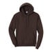 A dark chocolate brown Port & Company pullover hoodie with a white background.