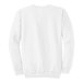 A close-up of a white Port & Company sweatshirt with long sleeves.