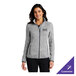 A women's gray heather fleece sweater jacket with a customizable logo on the chest.