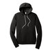 A black Bella Canvas sponge fleece pullover hoodie with white strings.