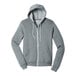 A gray zip up Bella + Canvas hoodie.
