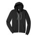 A black Bella + Canvas full-zip hoodie with a white zipper.