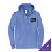 A carolina blue full-zip hoodie sweatshirt with a small chest patch that reads 'Best' and an option for customization.