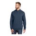 A man wearing a TravisMathew blue cotton 1/4 zip pullover.