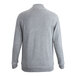 A back view of a grey full-zip sweater jacket.