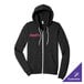 A black unisex full-zip hoodie sweatshirt with a front pocket and customizable logo on the chest.