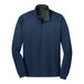 A Port Authority men's 1/4 zip pullover sweater in regatta blue with iron gray vertical texture.
