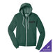 A heather forest green unisex full-zip hoodie sweatshirt with a customizable logo on the chest, made from a combed ring-spun cotton and polyester blend.