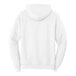 A white Port & Company fleece hoodie with a hood.