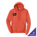 A large orange unisex pullover hoodie sweatshirt with a front pocket and a customizable design on the chest.