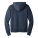A back view of a Bella + Canvas heather navy pullover hoodie with a hood.