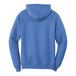 A heather royal blue Port & Company Core Fleece Pullover Hoodie with the word "Hoodie" on the back.