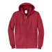 A Port & Company heather red full-zip hoodie sweatshirt with a white label.