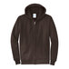 A Port & Company dark chocolate brown full-zip hoodie sweatshirt.