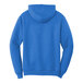 A royal blue Port & Company Core Fleece pullover hoodie with white drawstrings and a front pocket.