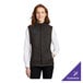 A women's black heather fleece sweater vest with a front zipper, shown in a customizable style.