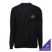 A black unisex jersey knit cardigan with buttons and a customizable logo on the chest.