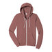 A mauve Bella + Canvas full-zip hoodie with white zipper.