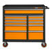 A black and orange Gearwrench tool cart.