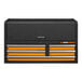 A black and orange Gearwrench tool box with drawers.