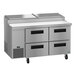 A Hoshizaki stainless steel refrigerated pizza prep table with four drawers.