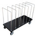 A black Vestil steel cart with metal rods and 7 dividers.