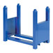 A blue rectangular steel bar cradle with two legs.